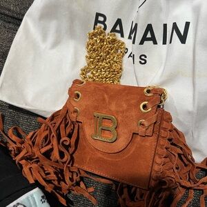 Balmain Brown Suede Crossbody with Gold Chain